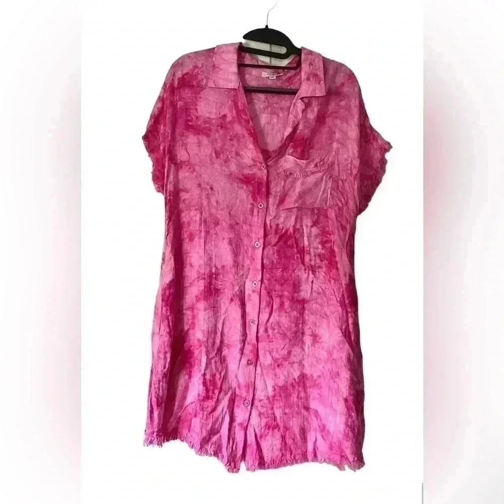 UMGEE Washed Pink  Tie Dye Shirt Mini Dress Frye  Hem Size Medium